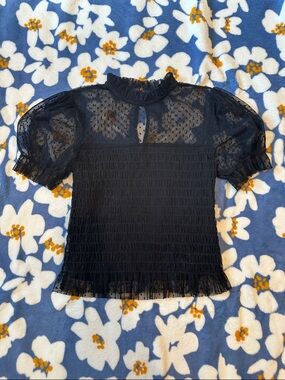Windsor Black Sheer Puff-Sleeve Women's Top